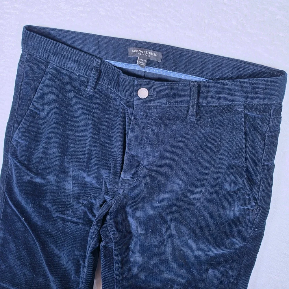Banana Republic Aiden Pant Men 32x34 Navy Blue Corduroy Slim Stretch S/304272-01